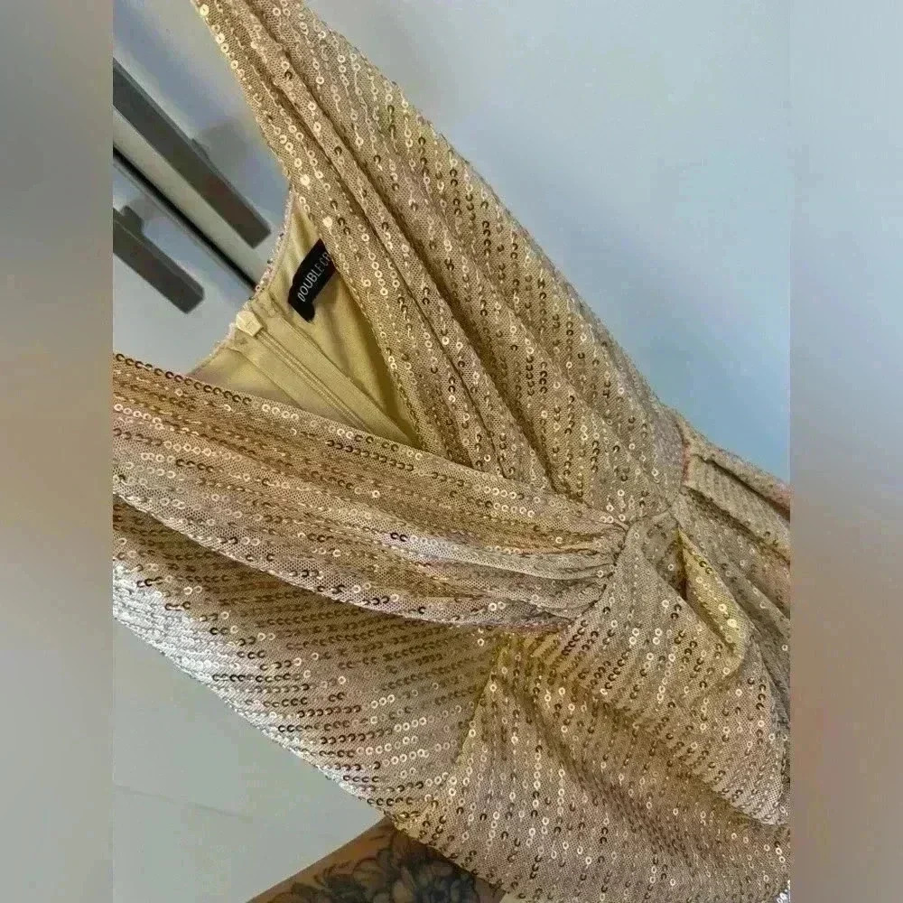 Dress with sequins beige gold S - Picture 3 of 6